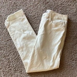 Paige Hoxton Straight Ankle Denim Jeans Cream Distressed Hems Women's Size 30